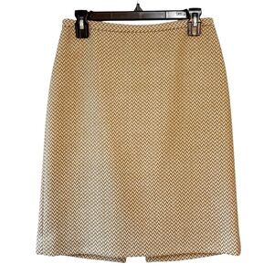 Ann Taylor 100% Wool Herringbone Pencil Skirt Tan White Size 6 Petite